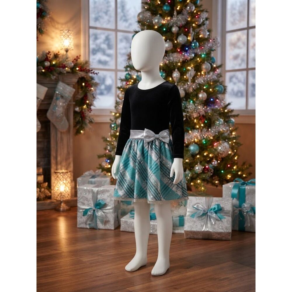 Bonnie Jean black and turquoise girls dress size 10 Holiday Dress